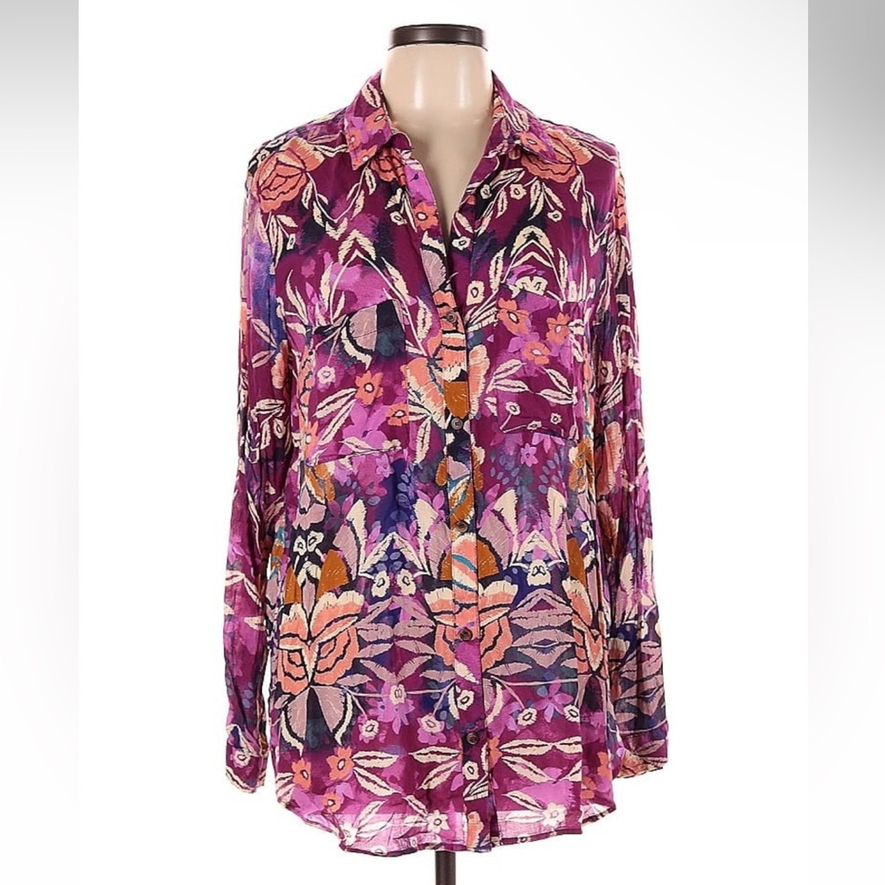 Anthropologie Tropical Long Sleeve Blouse L